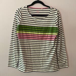 Boden White Black Green Pink Striped Long Sleeve Shirt Multicolor Women size 10